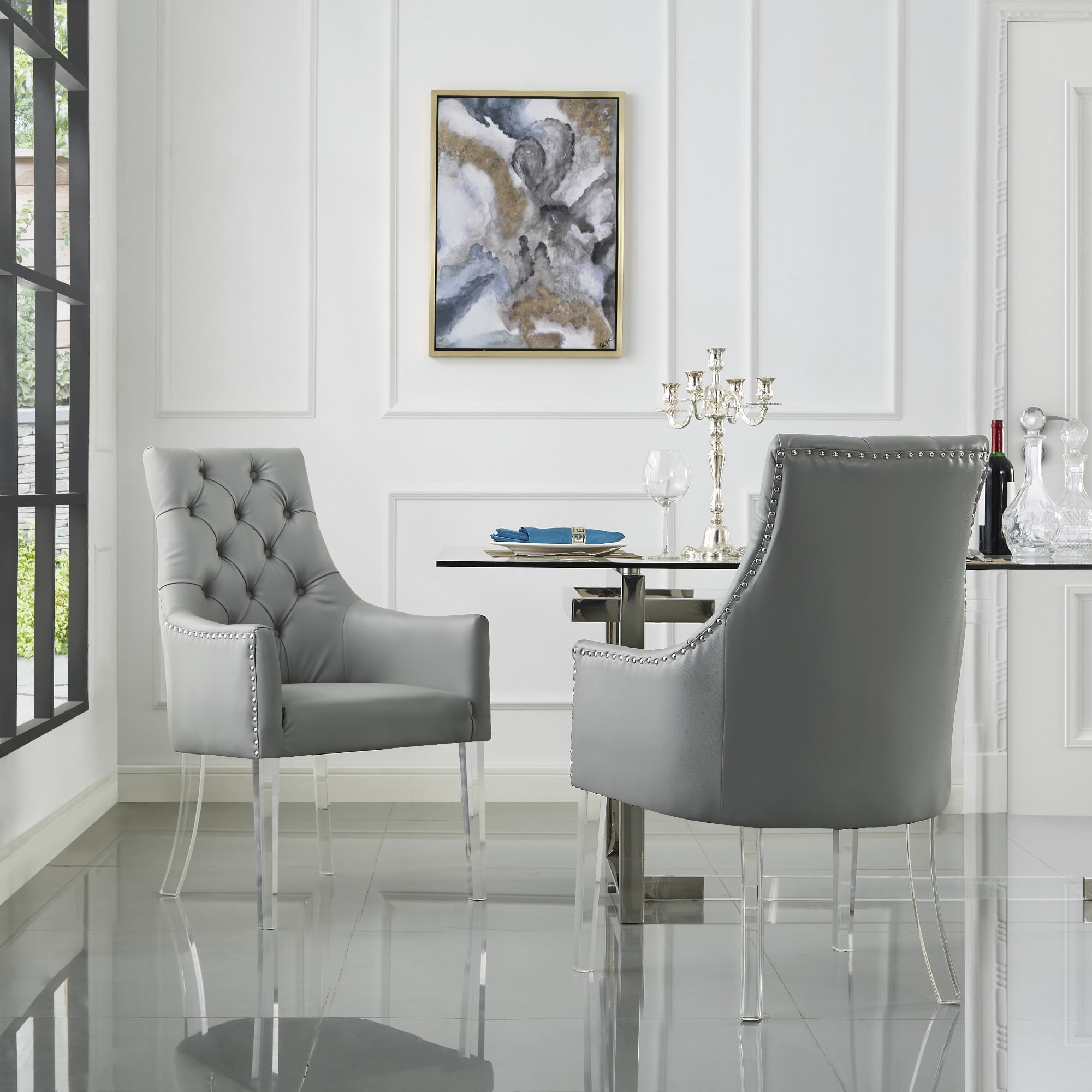 Grey PU Leather Dining Chairs with Acrylic Legs and Ghana Ubuy