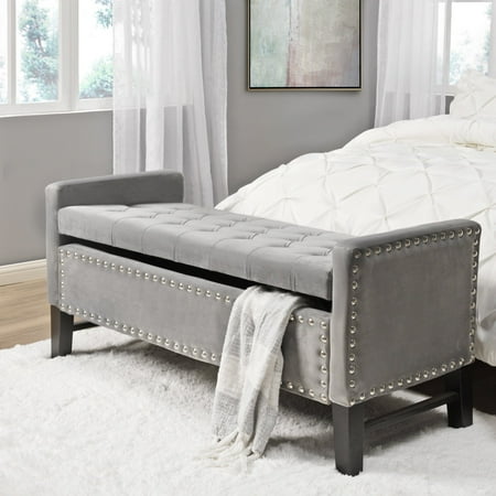 Inspired Home Hadley Velvet Button Tufted Indoor Storage Bench