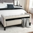 thumbnail image 1 of Inspired Home Harriet Linen Storage Bench Button Tufted Silver Nailhead Trim Modern, White, 1 of 8