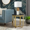 thumbnail image 1 of Inspired Home Kalana Black/Gold End Table - High Gloss Lacquer Finish Top | Polished Stainless Steel Base | X-Leg, 1 of 11