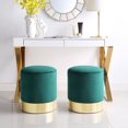 thumbnail image 1 of Inspired Home Kaylee Velvet Round Upholstered Ottoman Metal Base, Emerald/Gold, 1 of 6