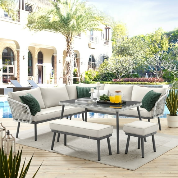 Inspired Home Kentrell Outdoor Rattan Wicker 5pc Seating Group, Sand