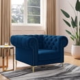 thumbnail image 1 of Inspired Home Letty Velvet Button Tuffted Accent Club Chair with Gold Trim, Navy Office Sofas, 1 of 8