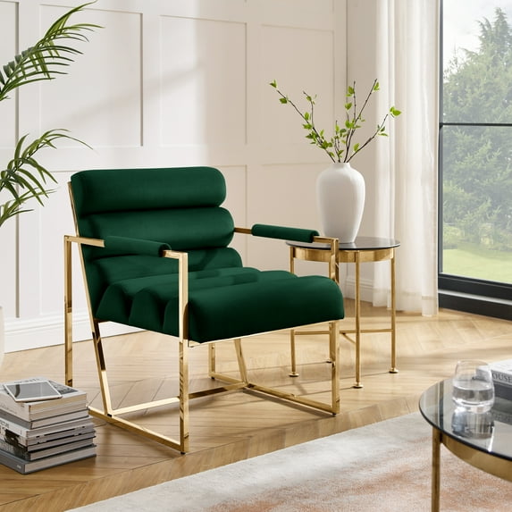 Inspired Home Madisen Velvet Accent Chair, Hunter Green/Gold