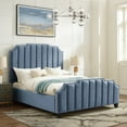 thumbnail image 1 of Inspired Home Mallorie Velvet Sky Blue Upholstered Bed, King, 1 of 9