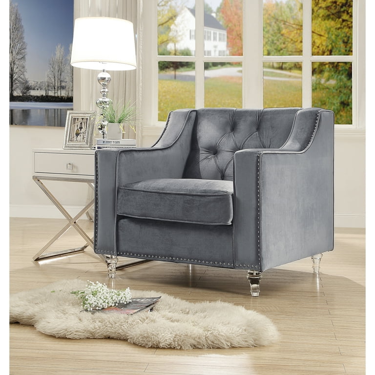 Inspired Home Paula Velvet Club Chair Button Tufted Lucite Acrylic