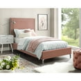 thumbnail image 1 of Inspired Home Raffaele Velvet Platform Bedframe Twin Size Nailhead Trim, Blush, 1 of 9