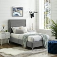 thumbnail image 1 of Inspired Home Raffaele Velvet Platform Bedframe Twin Size Nailhead Trim, Grey, 1 of 9