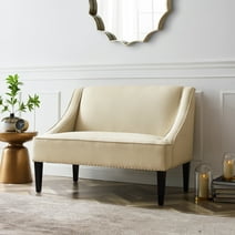 Inspired Home Rayna Beige Linen Bench - Upholstered | Swoop Arm