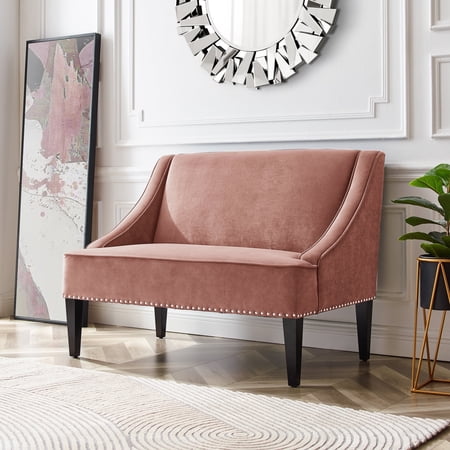 Inspired Home Modern Rayna Blush Velvet Bench - Upholstered Dining Entryway