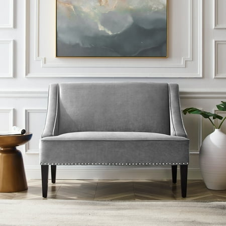 Inspired Home Rayna Grey Velvet Bench - Upholstered | Swoop Arm