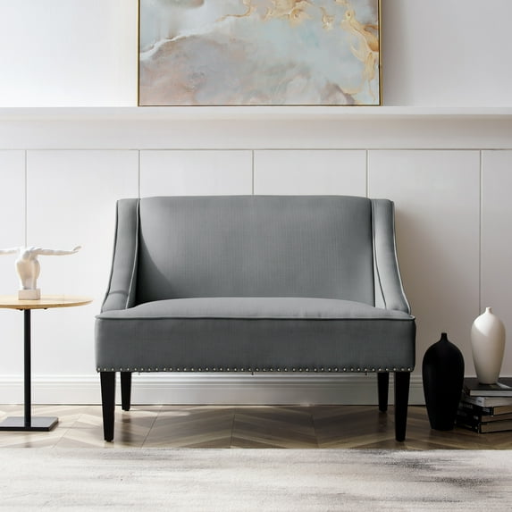 Inspired Home Rayna Light Grey Linen Bench - Upholstered | Swoop Arm