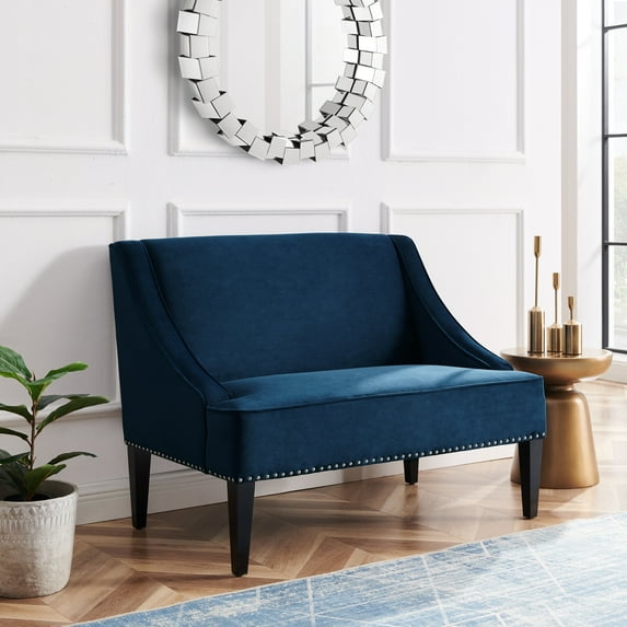Inspired Home Rayna Navy Velvet Bench - Upholstered | Swoop Arm