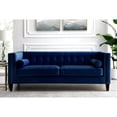thumbnail image 1 of Inspired Home Rin Velvet Sofa Button Tufted Square Arms Tapered Legs Modern, Navy, 1 of 9