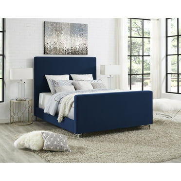 Inspired Home Samouel Linen Bed Upholstered King, Denim