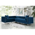 thumbnail image 1 of Inspired Home Sania Velvet Corner Sectional Sofa 120" Left Facing Button Tufted Nailhead Trim, Navy Blue, 1 of 9