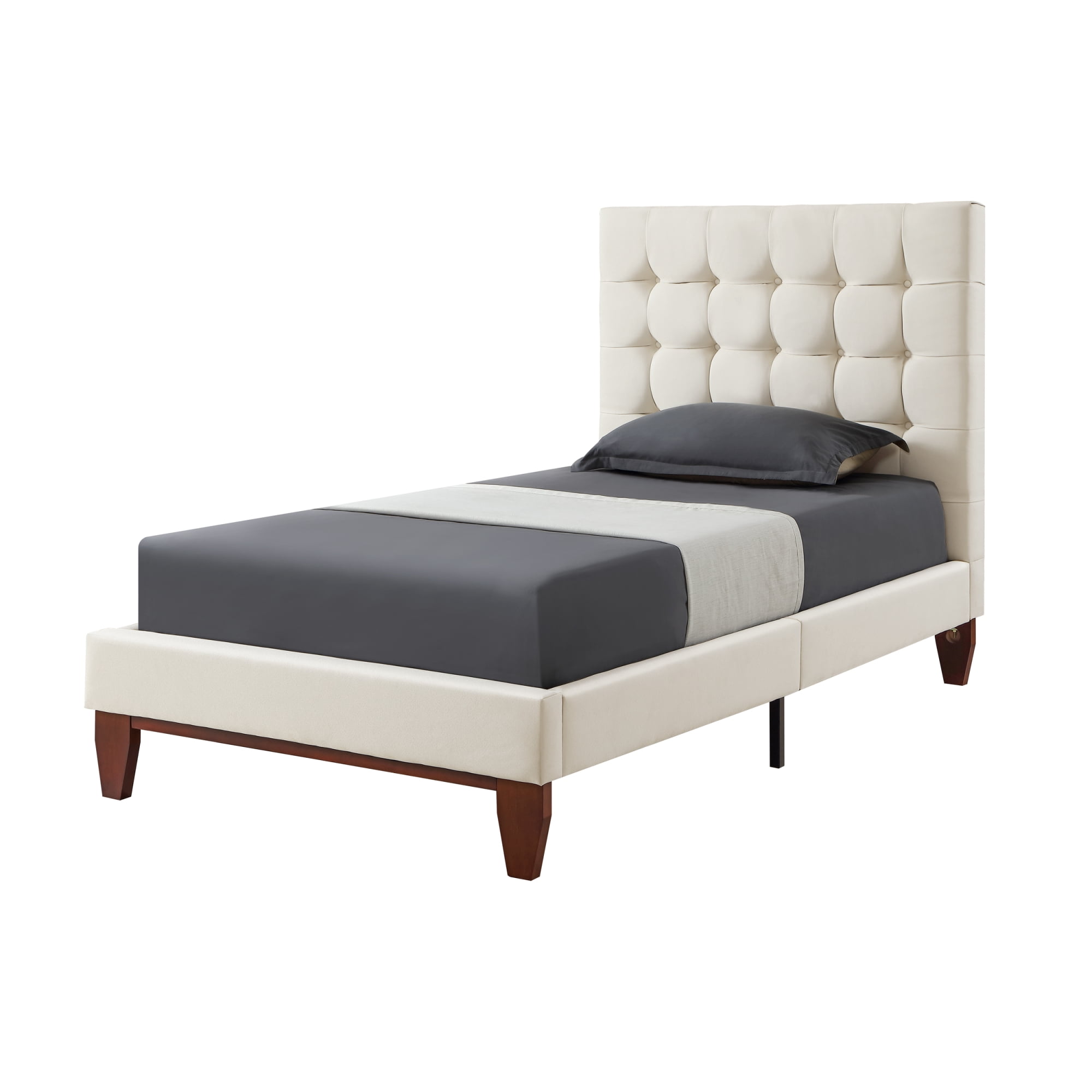 Inspired Home Saverio Linen Platform Bedframe Twin Size Tufted, Beige