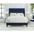 thumbnail image 1 of Inspired Home Saverio Velvet Platform Bed Button Tufted Queen, Navy, 1 of 9