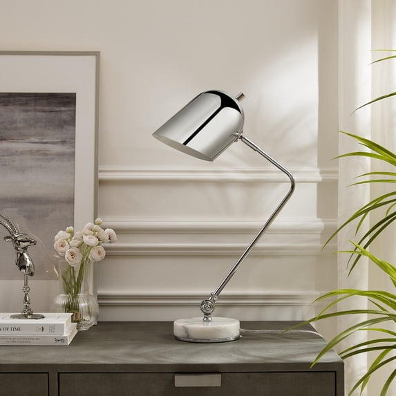Inspired Home Tirzah Table Lamp, Marble Stone Base, Chrome