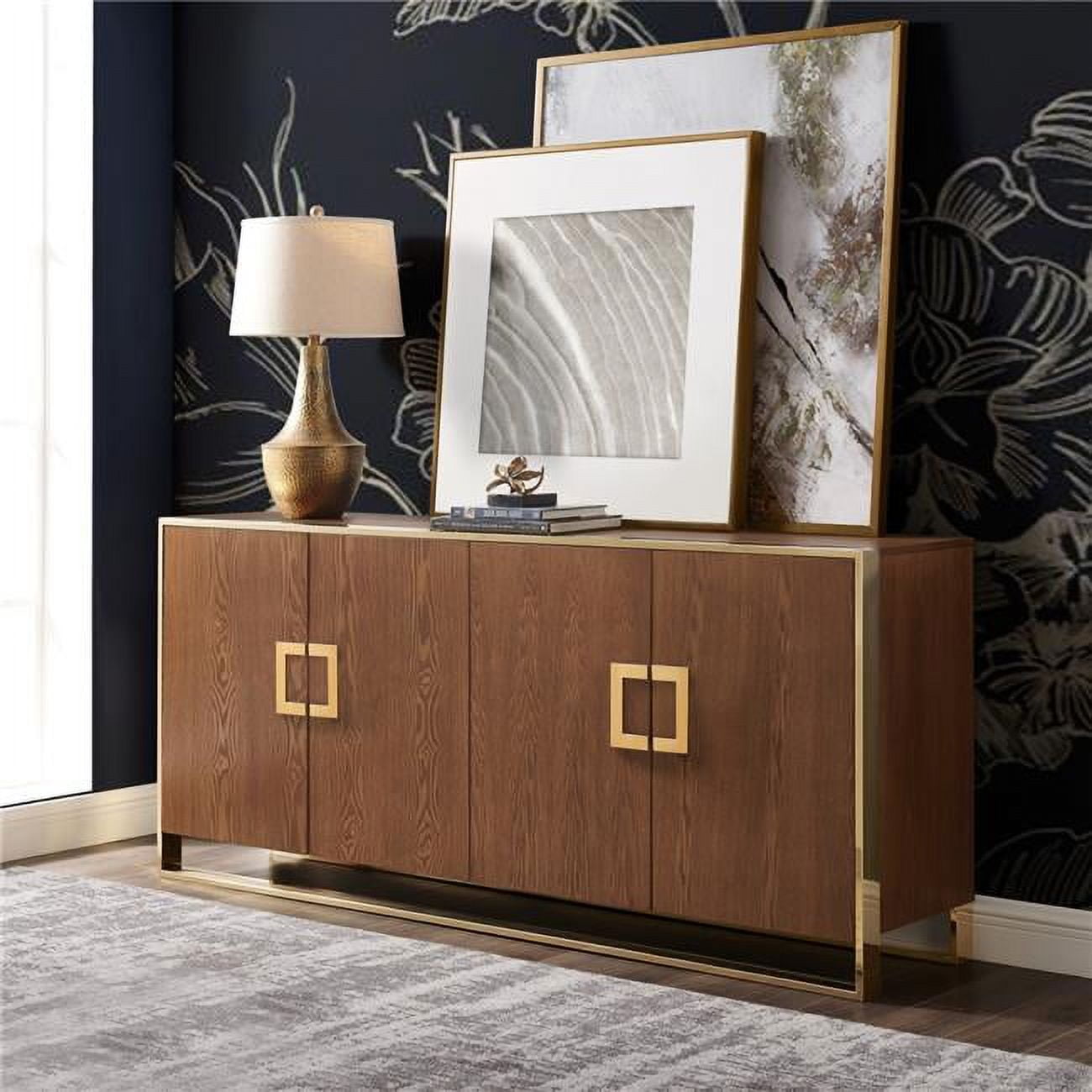 Ash Brown Modern Sideboard with Stainless Steel Accents