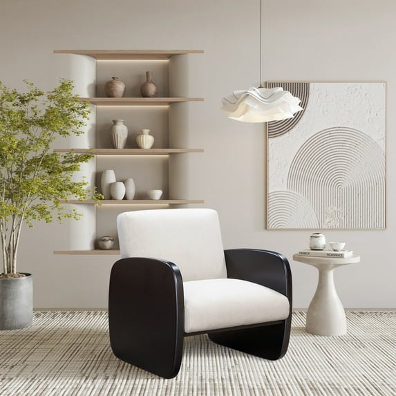 Inspired Home Wooden Arm Chair Solid Wood Frame Linen Seat, Black