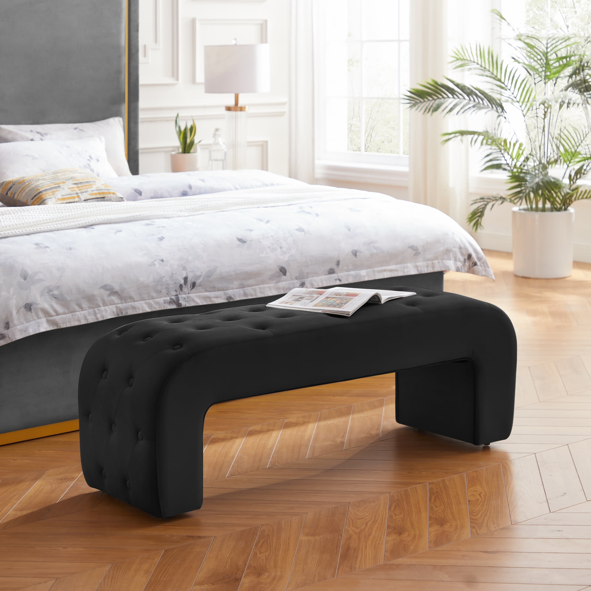 Inspired Home Zoee Velvet Bench Button Tufted Yellow Walmart