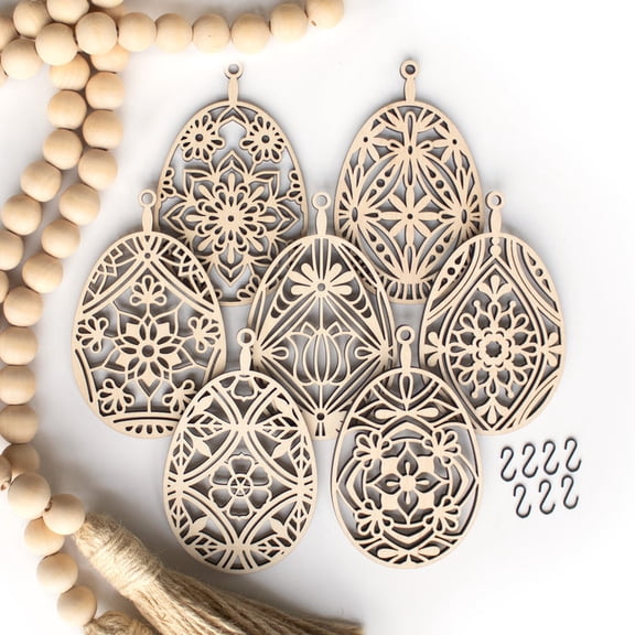 Inspired Indigo Easter Eggs Wood Bead Garland, Fireplace Mantel Decor for Easter or Spring