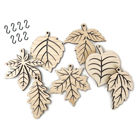 Inspired Indigo Fall Leaves Wood Charms, 7 Count, Autumn Home Décor