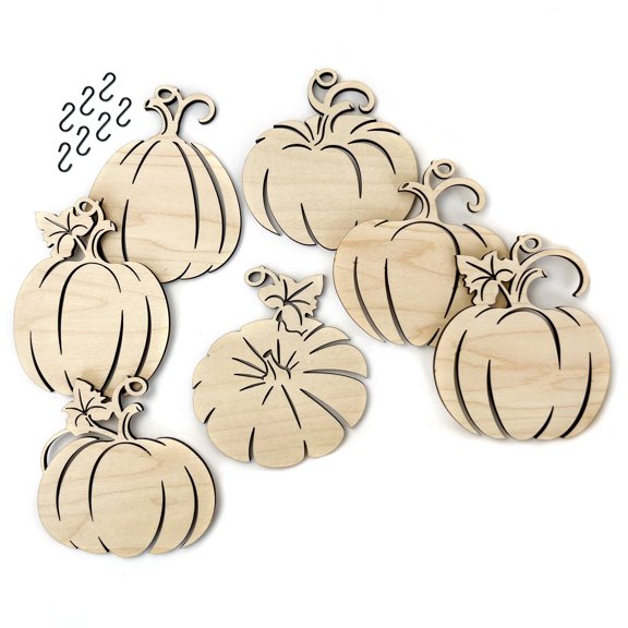 Inspired Indigo Fall Pumpkins Wood Charms, 7 Count, Autumn Home Décor
