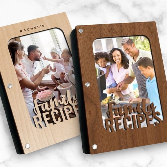 Inspired Indigo Family Recipes Hardwood Photo Recipe Book, Maple