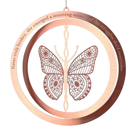 Inspired Indigo Rose Gold Butterfly Ornament with Mosaic Wings and Inspirational Never Broken Quote, 1 Count