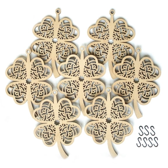 Inspired Indigo Shamrock Wood Charms, 7 Count, St. Patrick's Day Home Décor