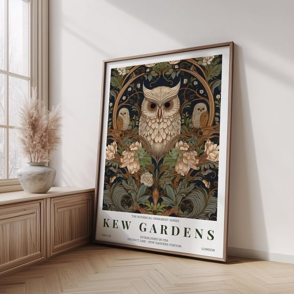 Inspired Kew Gardens Botanical Owl Vintage Floral Ornament Wall Art Print