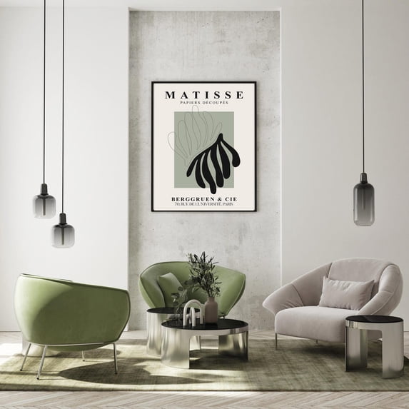 Leaf Tech Inspired Leaf Black And Sage Green Abstract Wall Art Print, Modern ...