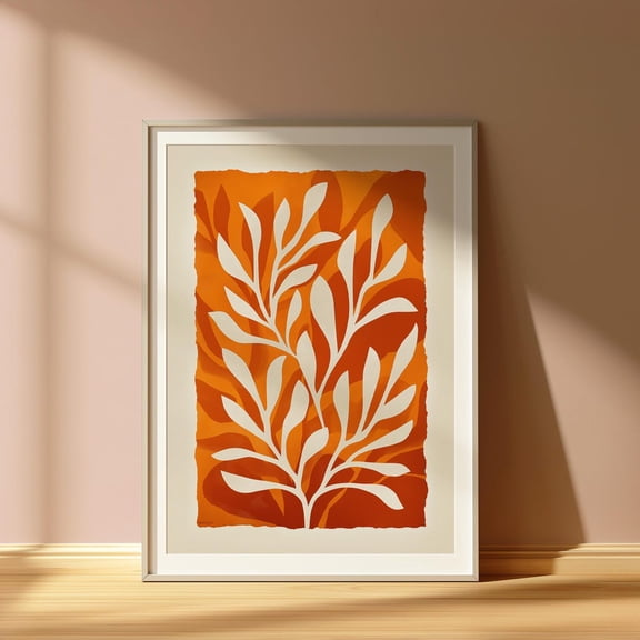 Inspired Leaf Print: Orange Abstract Botanical Floral Art, Unframed Poster Size 8x12
