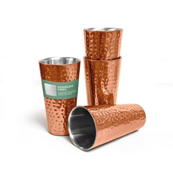 Inspired Living Stainless Steel Tumblers, Double-Wall Insulated Tumblers, Copper Finish, 20 oz, 4-Pack