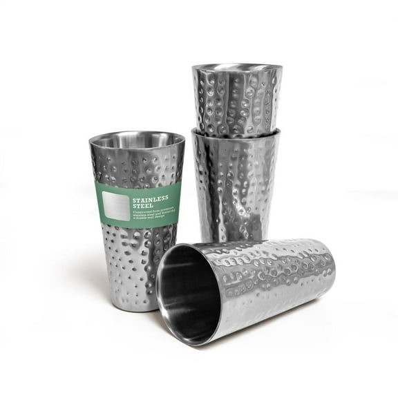 Inspired Living Stainless Steel Tumblers, Double-Wall Insulated Tumblers, Silver Finish, 20 oz, 4-Pack