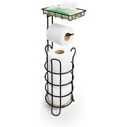 Inspired Living Toilet Paper Holder Stand with Bamboo Shelf Bathroom Decor, Black