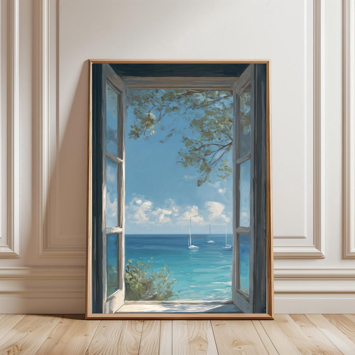 Inspired Ocean Window Wall Art Print, Coastal Sailboat Mediterranean ...