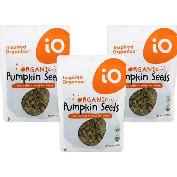 Inspired Organics Non GMO, Certified Organic Raw Pumpkin Seeds, 3-Pack 9 oz. Pouches