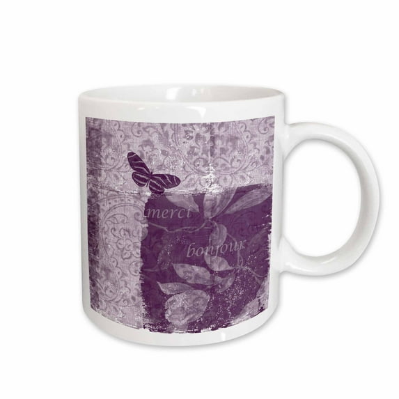 3drose, Inspired Purple Butterfly French Bonjour Botanical, 11oz Mug