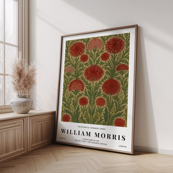 Inspired Red Floral Botanical Art Poster Vintage Chrysanthemum Wall Decor Botanical Ornament Unframed Paper Print