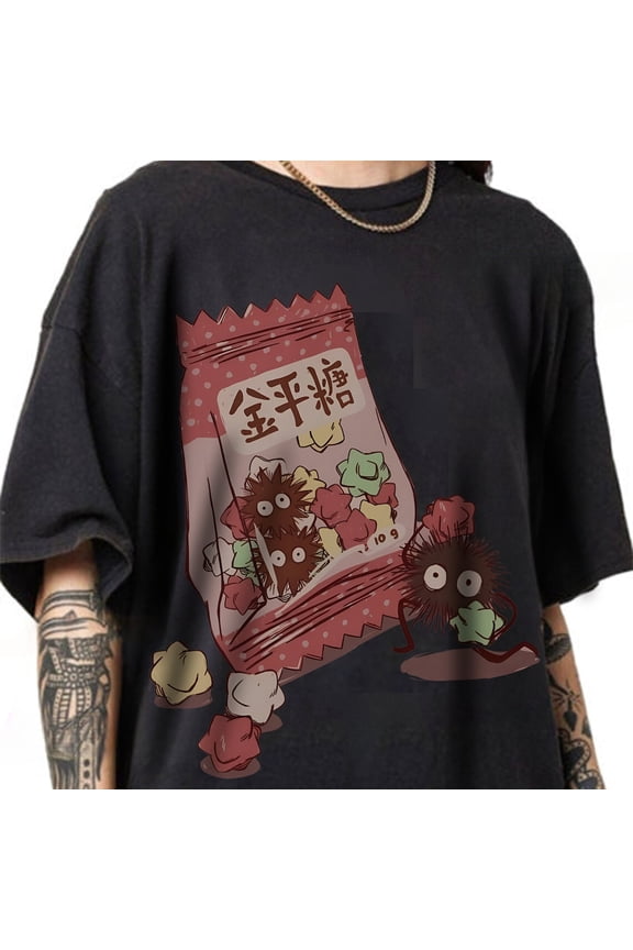 Inspired Soot Sprites T-shirt, Graphic Anime Tee, Snack Japanese Shirt,Black color,size 3XL