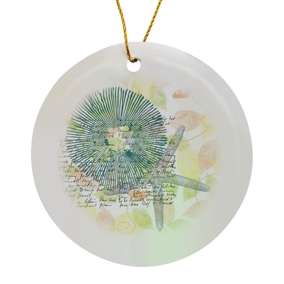 3drose, Inspired Starfish with Butterflies - Beach Theme Art, Circle Porcelain Ornament