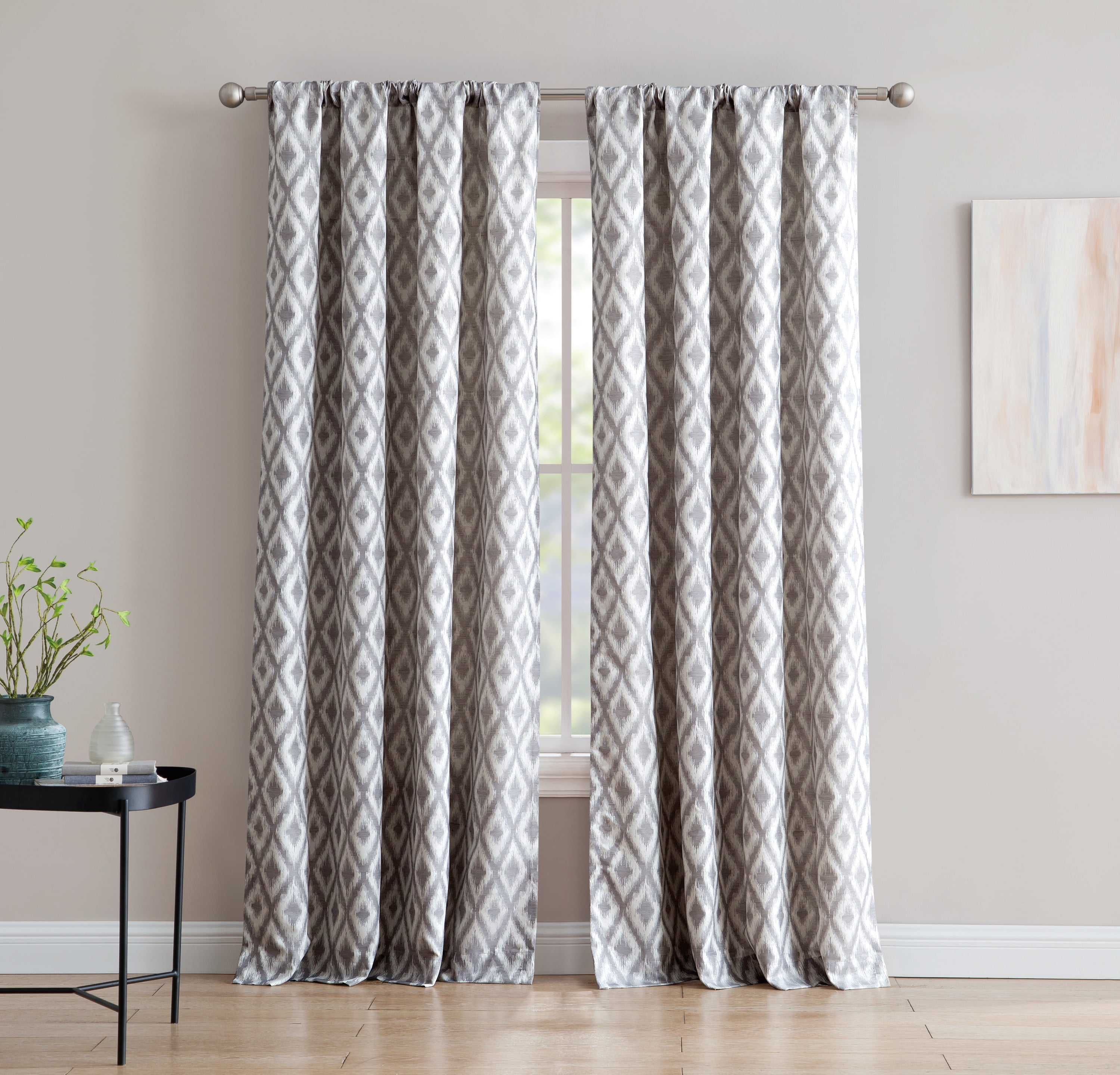 Inspired Surrounding Single Window Panel with Rod Pocket, Grey Jacquard