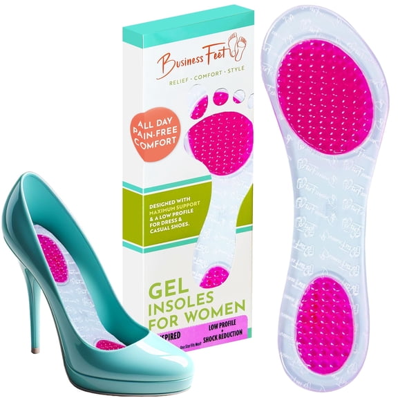 Inspired! Thin Gel Inserts for Heels Designed by Business Feet® Inserts for Flats Cushioning Gel Full Foot Pads with Adhesive Womens Shoes Dress Stillettos Insoles for High Heels One Size Fits Most