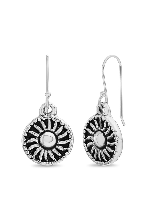 Oxidized Dangling Sun Earrings in Sterling Silver