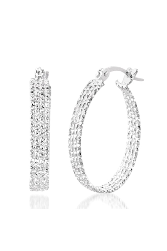 Sterling Silver Textured Hoop Earrings