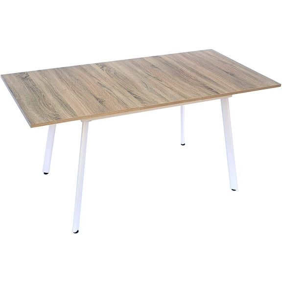 Inspirer Studio Modern Style Extendible Dining Table MDF with White Metal Legs in Light Oak Color