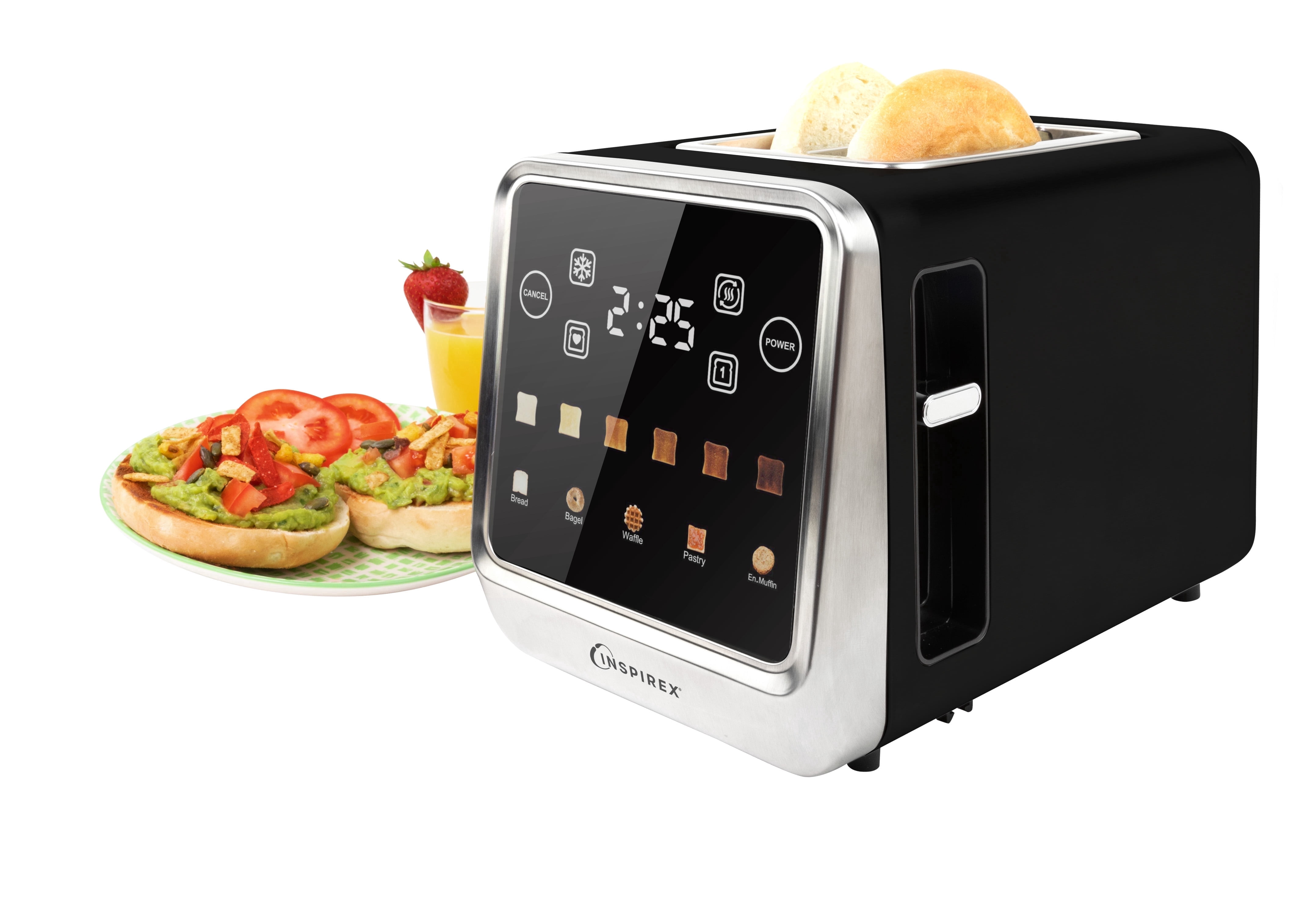 Inspirex Modern 2 Slice Toaster, Smart Toaster with Intuitive Touchscreen Interface, Black